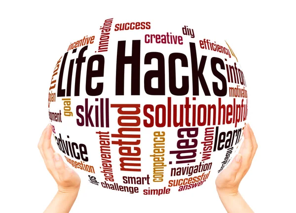 Life Hacks Word Cloud Konceptet Vit Bakgrund — Stockfoto