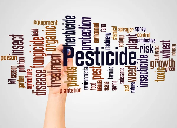 Parole Pesticidi Nuvola Mano Con Concetto Pennarello Sfondo Bianco — Foto Stock