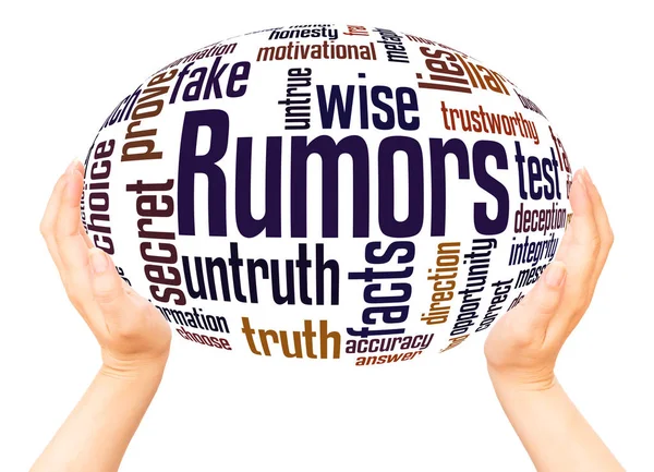 Rumors Word Cloud Hand Sphere Concept White Background — Stock Photo, Image