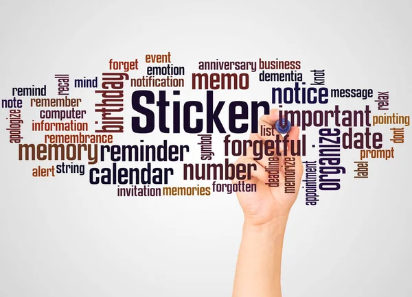 Sticker Word Cloud Hand Marker Concept White Background — Stock Photo, Image