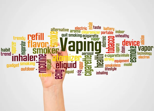 Vaping Word Cloud Och Hand Med Markör Koncept Vit Bakgrund — Stockfoto