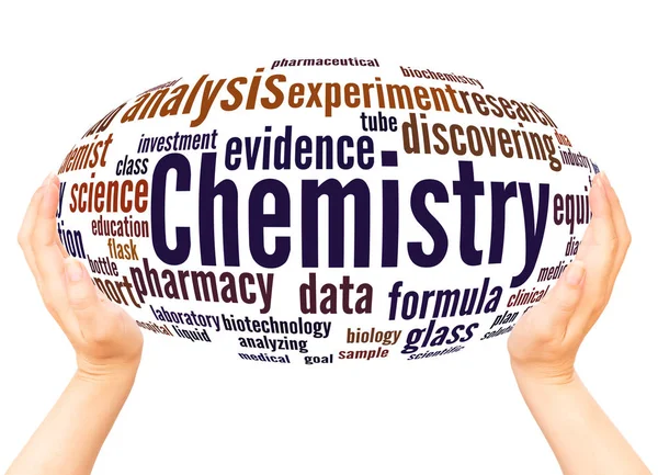 化学単語雲手球白い背景の概念 — ストック写真