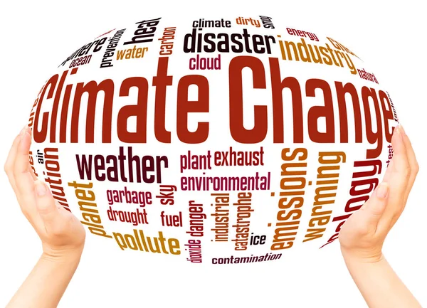 Climate Change Word Cloud Hand Sphere Concept White Background — Stock Photo, Image