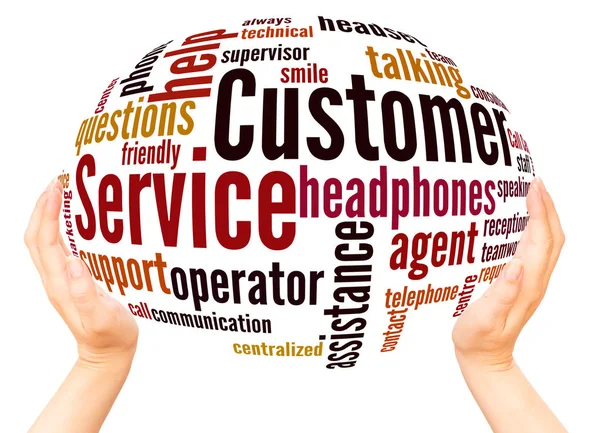 Customer Service Word Cloud Hand Sphere Concept White Background — Stock Photo, Image