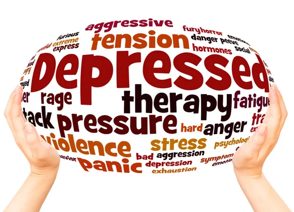 Depresif Kelime Bulutu Küre Kavramı Beyaz Arka Plan Üzerinde — Stok fotoğraf