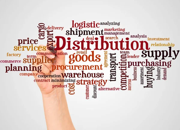 Distribution Word Cloud Hand Marker Concept Gradient Background — Stock Photo, Image