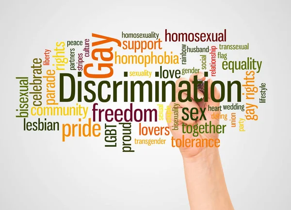 Awan Kata Diskriminasi Gay Dan Tangan Dengan Konsep Penanda Pada — Stok Foto