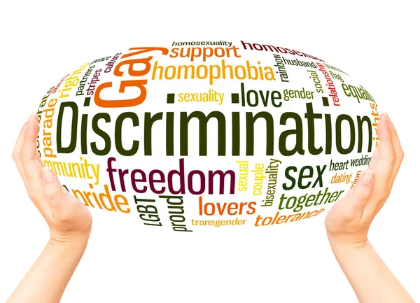 Gay Discrimination Word Cloud Hand Sphere Concept White Background — Stok Foto