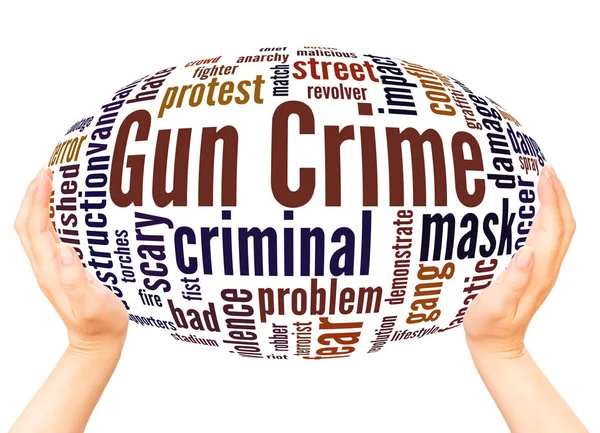 Gun Crime Palavra Nuvem Mão Esfera Conceito Fundo Branco — Fotografia de Stock