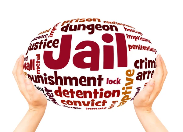 Jail Word Cloud Hand Sphere Concept White Background — Stock Photo, Image