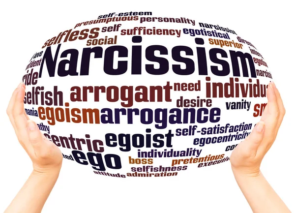 Narcisme Word Cloud Hand Bol Concept Witte Achtergrond — Stockfoto