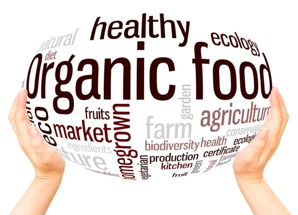 Organic Food Word Cloud Hand Sphere Concept White Background — Stock Photo, Image