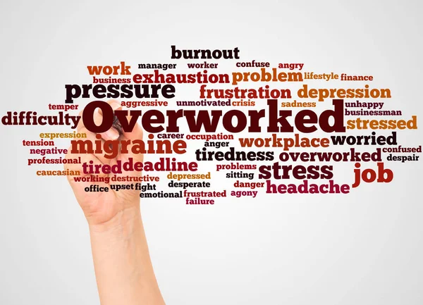 Overworked Word Cloud Hand Marker Concept White Background — Stok Foto