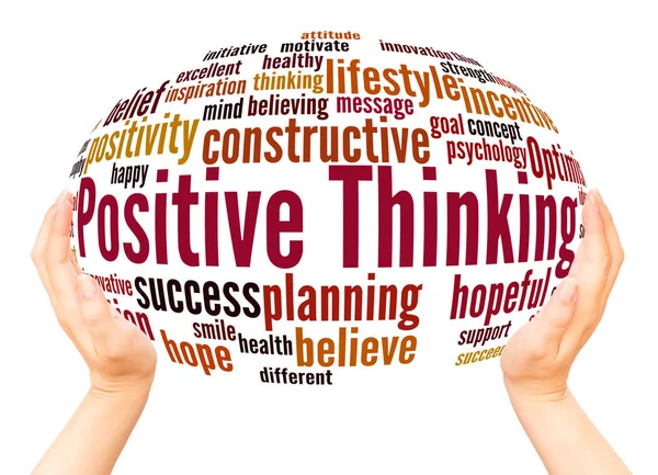 Positives Denken Word Cloud Hand Sphere Konzept Auf Weißem Hintergrund — Stockfoto