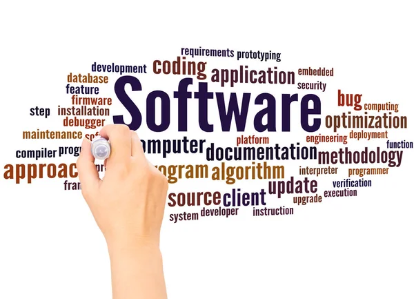 Software Word Cloud Hand Schrijven Concept Witte Achtergrond — Stockfoto