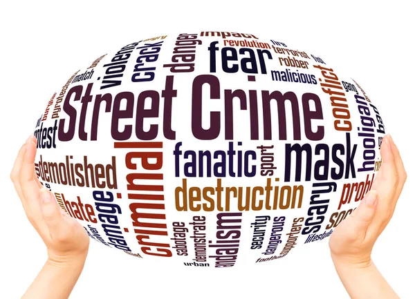 街道犯罪词云彩手球形概念在白色背景 — 图库照片