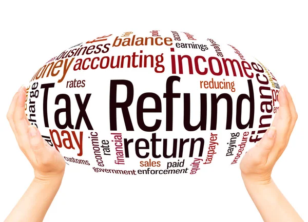 Tax Refund Word Cloud Hand Sphere Concept White Background — Stock Photo, Image