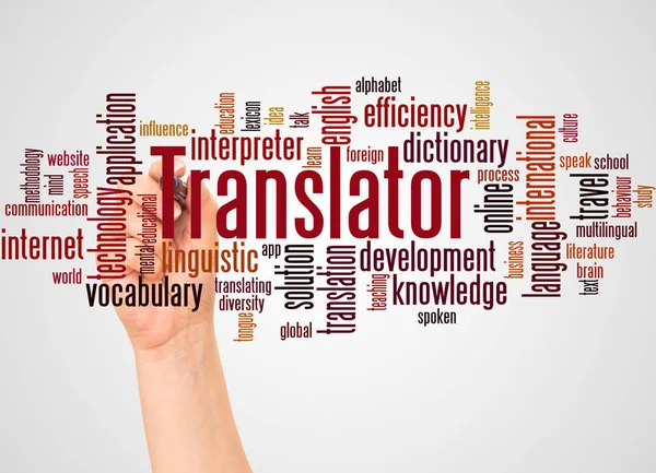 Translator Word Cloud Hand Marker Concept White Background — Stock Photo, Image