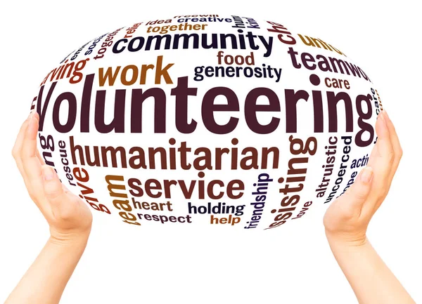 Volunteering Word Cloud Hand Sphere Concept White Background — Stock Photo, Image