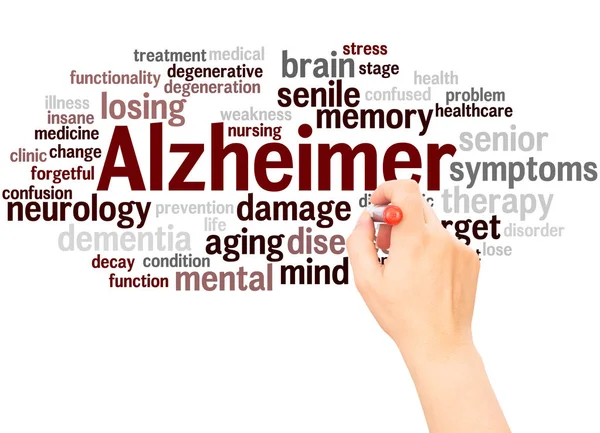 Alzheimerova Slovo Mrak Ruční Psaní Koncepce Bílém Pozadí — Stock fotografie