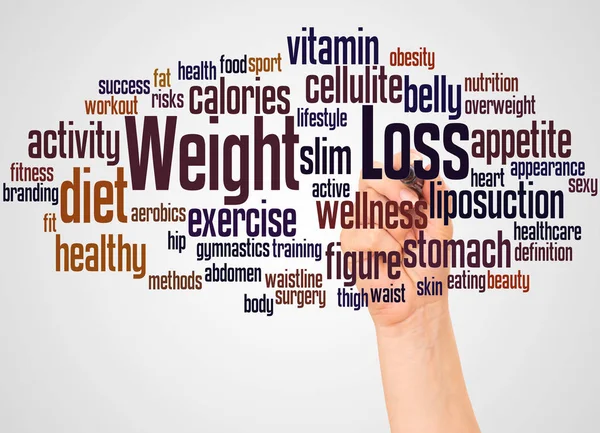 Diet Weight Loss Word Cloud Hand Marker Concept White Background — Stock Photo, Image