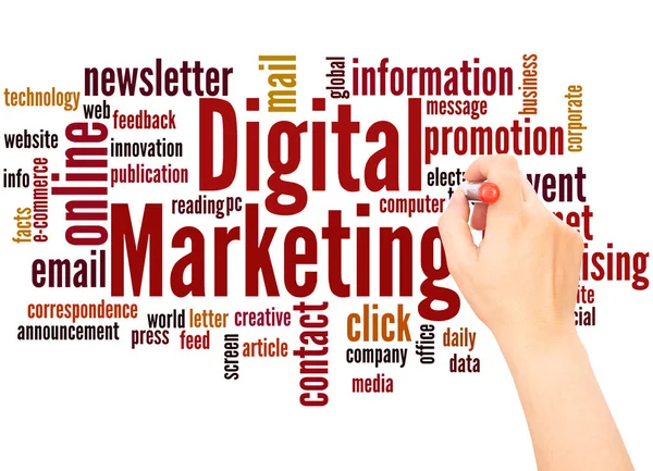 Digital Marketing Parola Nuvola Mano Scrittura Concetto Sfondo Bianco — Foto Stock