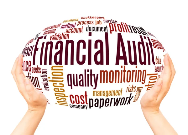 Financiële Audit Word Cloud Hand Bol Concept Witte Achtergrond — Stockfoto