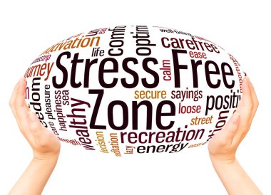 Stress Free Zone word cloud hand sphere concept on white background. clipart