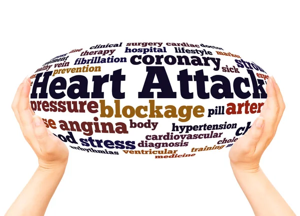 Heart Attack Word Cloud Hand Sphere Concept White Background — Stock Photo, Image