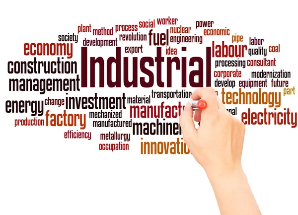 Industriella Word Cloud Hand Skrivande Konceptet Vit Bakgrund — Stockfoto