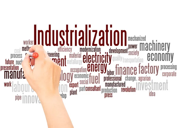 Industrialização Nuvem Palavras Conceito Escrita Mão Fundo Branco — Fotografia de Stock