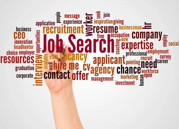 Job Search Słowo Cloud Ręka Markerem Koncepcja Białym Tle — Zdjęcie stockowe