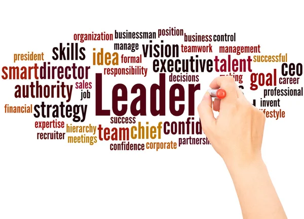 Leader Word Cloud Hand Schrijven Concept Witte Achtergrond — Stockfoto