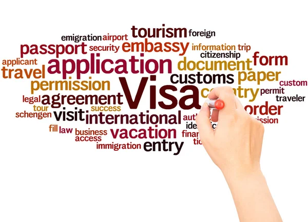 Visa Application Word Cloud Hand Writing Concept White Background — Stock Photo, Image