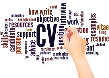 CV curriculum vitae word cloud hand writing concept on white background. clipart