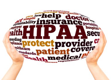 HIPAA word cloud hand sphere concept on white background. clipart