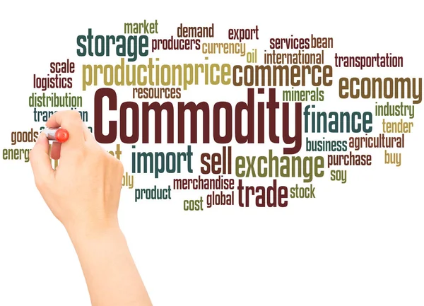 Commodity Word Cloud Hand Writing Concept White Background — Stock Photo, Image