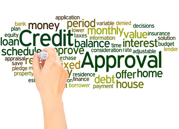 Credit Approval Word Cloud Hand Writing Concept White Background — Stock Photo, Image