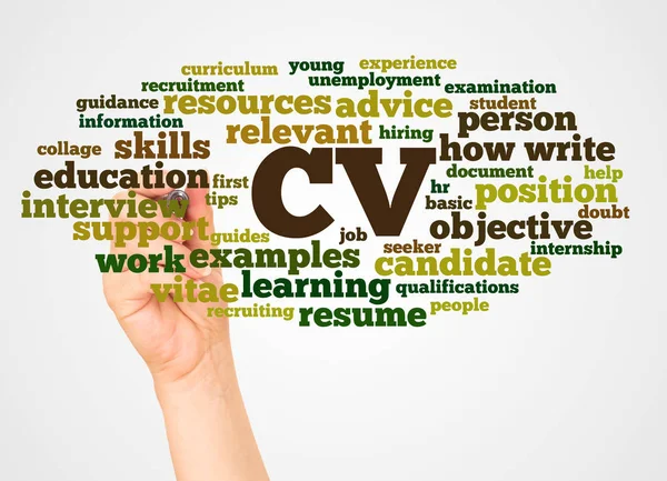 Curriculum Vitae Parola Nuvola Mano Con Concetto Marker Sfondo Bianco — Foto Stock