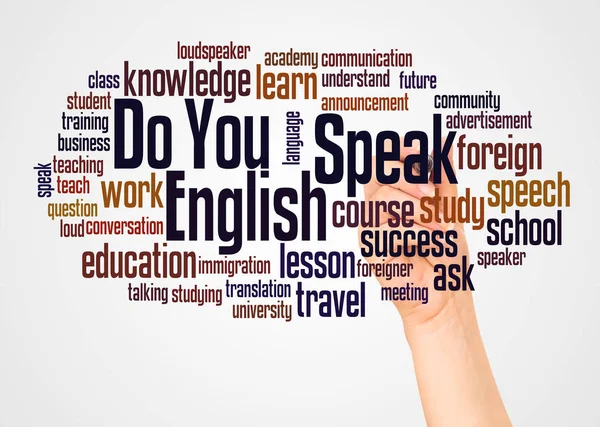 You Speak English Word Cloud Hand Marker Concept White Background — Stock Photo, Image