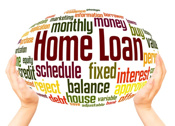 Home Loan Word Cloud Hand Sphere Concept White Background — Stock Photo, Image