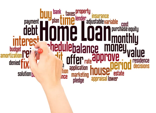 Home Loan Word Cloud Hand Writing Concept White Background — Stock Photo, Image