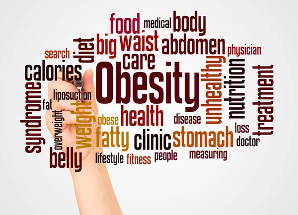 Obesity Word Cloud Hand Marker Concept White Background — Stock Photo, Image