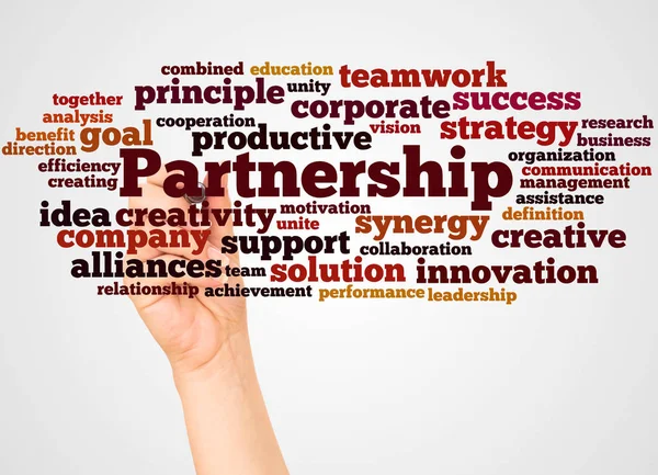 Partnership Word Cloud Hand Marker Concept White Background — Stock Photo, Image