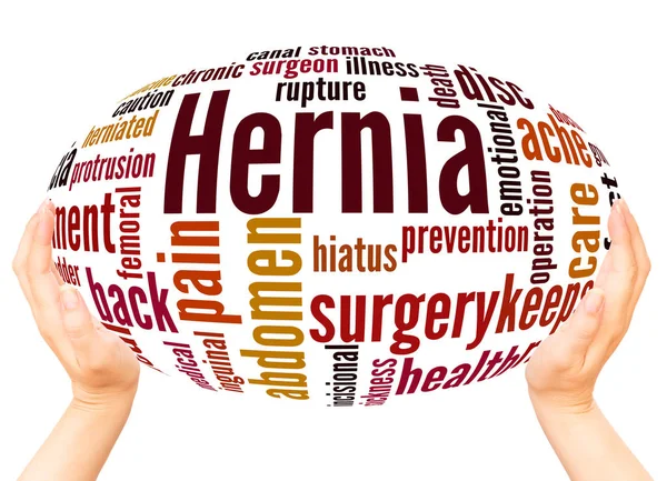Hernia word cloud hand sphere concept on white background. — Stock Image Hernia Word Cloud Hand Sphere Concept White Background Stock Photo