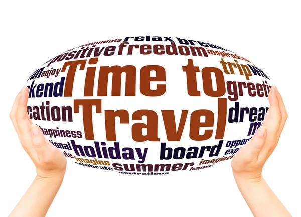 Time Travel Word Cloud Hand Sphere Concept White Background — Stock Photo, Image