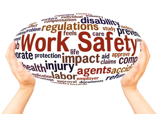 Work Safety Word Cloud Hand Sphere Concept White Background — Stock Photo, Image