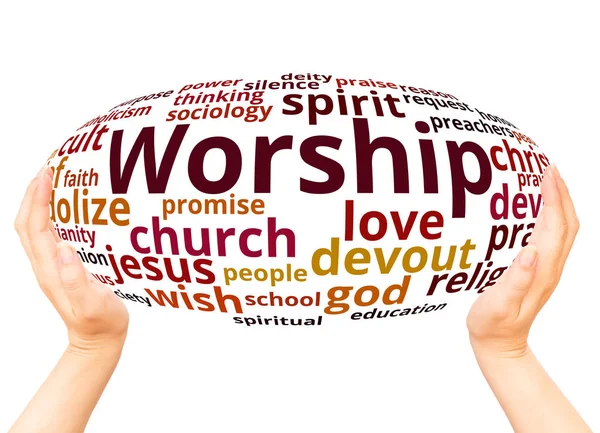 Worship Word Cloud Hand Sphere Concept White Background — Stock Photo, Image