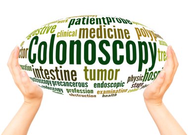 Colonoscopy word cloud hand sphere concept on white background. clipart