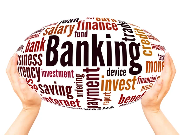Palabra Bancaria Nube Mano Esfera Concepto Sobre Fondo Blanco — Foto de Stock
